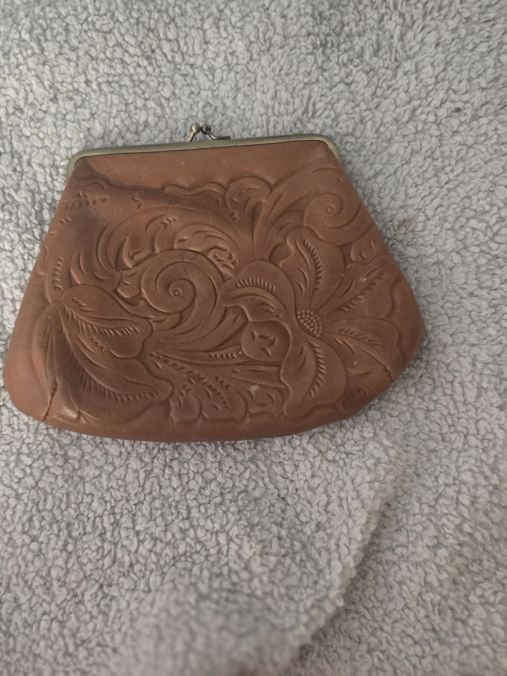 Patricia Nash Tooled Leather Kiss-Lock Coin Purse - Cognac Brown
